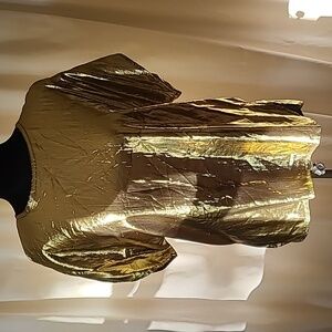 Bari Protas Gold Lamé Short Sleeve Blouse